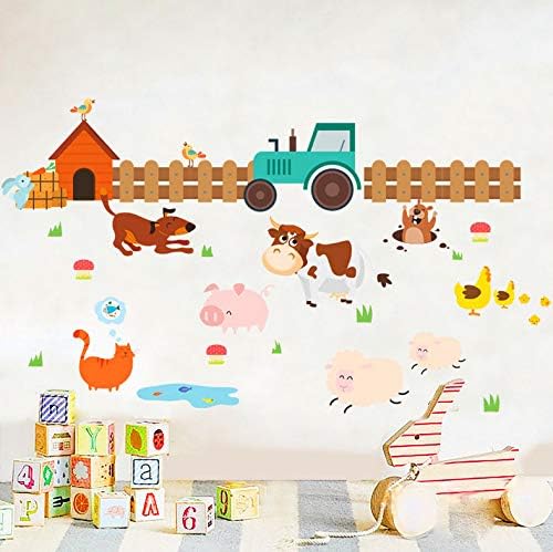 Yirenfeng Hardworking Farm Dog Cat Sheep Cow Wall Stickers for Kids Rooms Home Decor Cartoon Animals Wall Decals Art PVC Posters DIY Mural
