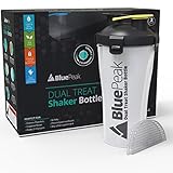 BluePeak Dual Treat Protein Shaker Bottle 28-Ounce, 2-Pack Hydra Cup. Mixing Grid Technology. Enjoy 2 Different Drinks Stored Independently in The Same Bottle. BPA Free