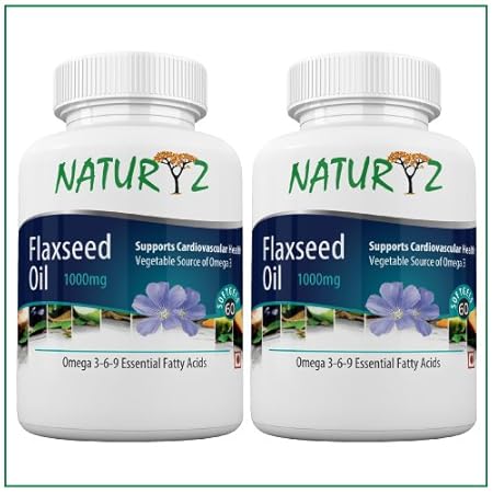 Naturyz Combo Of Cold Pressed Flaxseed Oil (Omega 3-6-9) 1000 Mg - 60 Softgel Each (Pack Of 2)