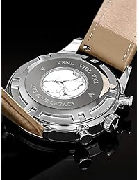 Reloj de pulsera de piloto de lujo para hombre Vincero - Banda de reloj de cuero italiano de grano superior - Reloj analógico de 44 mm - Movimiento de cuarzo japonés