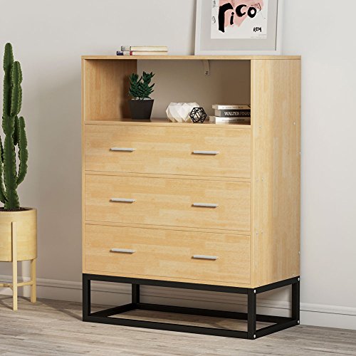 Chests of Drawers, LITTLE TREE Tall Accent Chest with Open Storage, Works as File Cabinet & Collection Suitable for Bedroom or Office, Oak (3-Drawer)