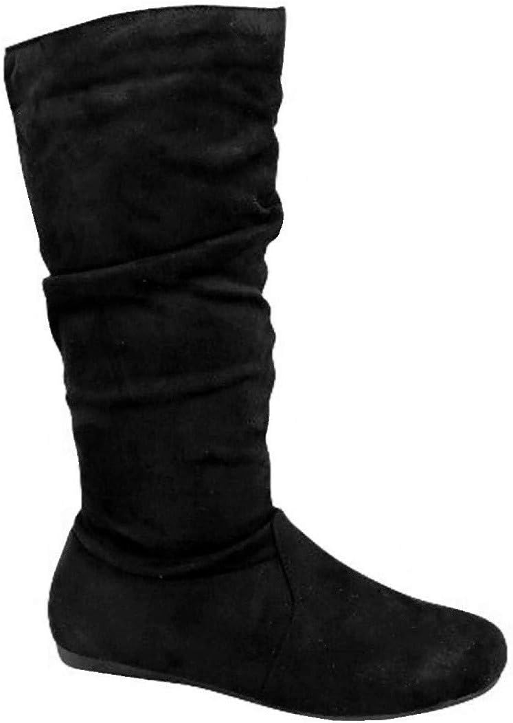 Wells Collection Womens Slouchy Boots Soft Flat to Low Heel Under Knee High