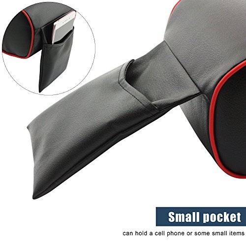 Autocastle Memory Form Car Armrest Cushions Armrest Center Consoles Head Neck Rest Pillow Pad for Car Motor Auto Vehicle,Armrest Pillow Pad Cushion with Extra Side Pockets (Black&Red)