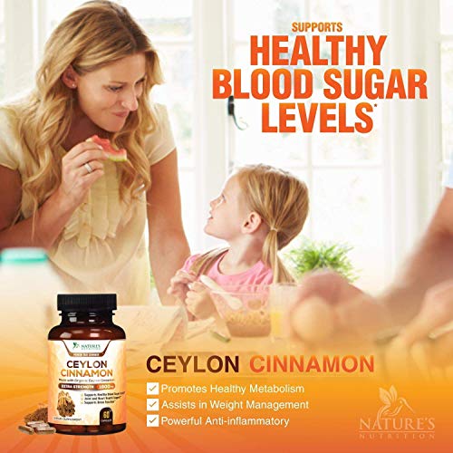 True Organic Ceylon Cinnamon Highest Potency Standardized 1800mg - Organic Ceylon Cinnamon Pills - Blood Sugar Levels Support Supplement, Vegan Anti-Inflammatory for Joint Pain Relief - 60 Capsules