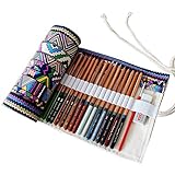 Dremisland Canvas Pencil Wrap, Drawing Pencil storage bag,Travel Drawing Pencil Roll For Artist, 36 /48 /72 Inserting holes for Pencils (Pencils are not included) (36 holes, Folk style )