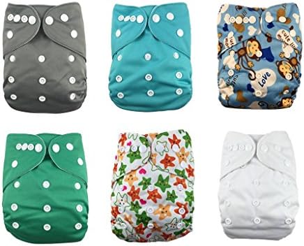 Nooya Adjustable Snap One Size Baby Cloth Diapers ,Washable Reusable ,Breathable, 6 Pack Pocket Cloth Diaper with 2 Inserts Each(6PCS Cover + 12 Inserts)