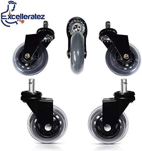 Office 3-inch Rollerblade Style Office Chair Caster Wheel Replacement Black (Set of 5)