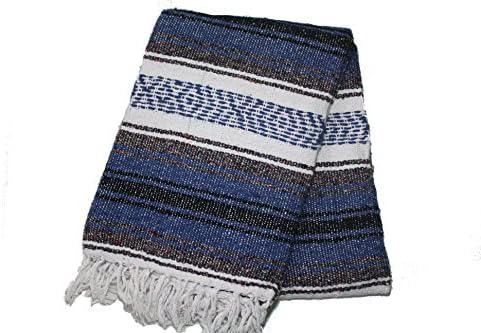 Batty Bargains Hand Woven Acrylic Mexican Blanket (Blue)
