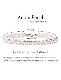 Aobei Perla Plata de ley 925 agua dulce cultivadas perlas tobillera 9 A 10 inch
