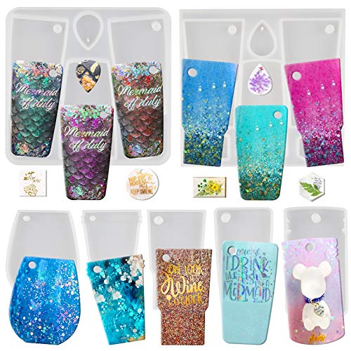 Epoxy Resin Silicone Molds Set Tumbler Mug Coffee Cup Marson Jar Perforated Keychain Tag Pendant Charms 17-Cavity
