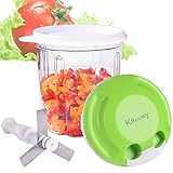Food Chopper - KITEASY Vegetable Chopper Cutter Handheld Mixer Blender Processor For Veggie, Fruit, Onion, Salad, Nuts, Herbs, Dicer, 3 Stainless Steel Blades, Blade Case, Non-slip base, 730ml, Green