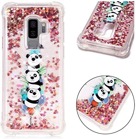 for Samsung S9 Plus Case Glitter Liquid and Screen Protector,Sparkle Floating Quicksand Clear Slim Protective Phone Case,Soft Thin Transparent Silicone Anti-Scratch Back Cover - Panda