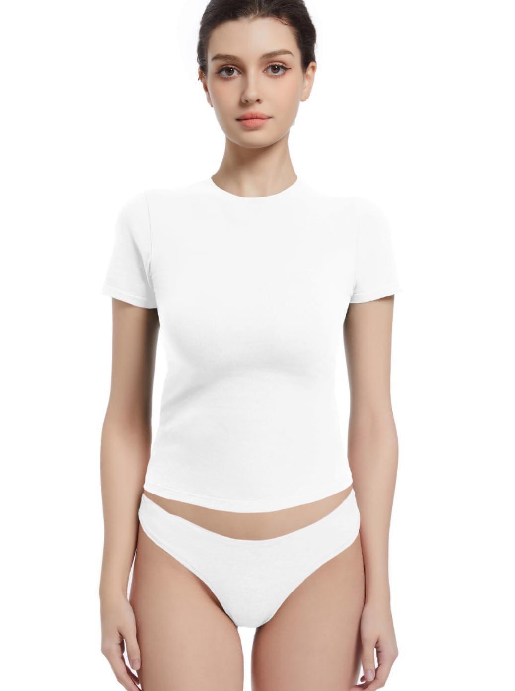 Photo 1 of Abonlen Crewneck Short Sleeve T Shirts for Women Fitted Basic TeesY2k Going Out Tops (Small,White)