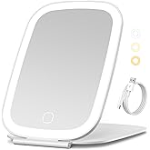 NEZZOE Rechargeable Travel Makeup Mirror with LED Light, 7x5 Inch | Portable Lighted Makeup Mirror, 3 Lighting Modes, Dimmable Touch Control, Foldable Compact Vanity Mirror