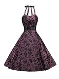 YUSHENGSM Purple Floral Halter Rockabilly Cocktail Party Prom Dress