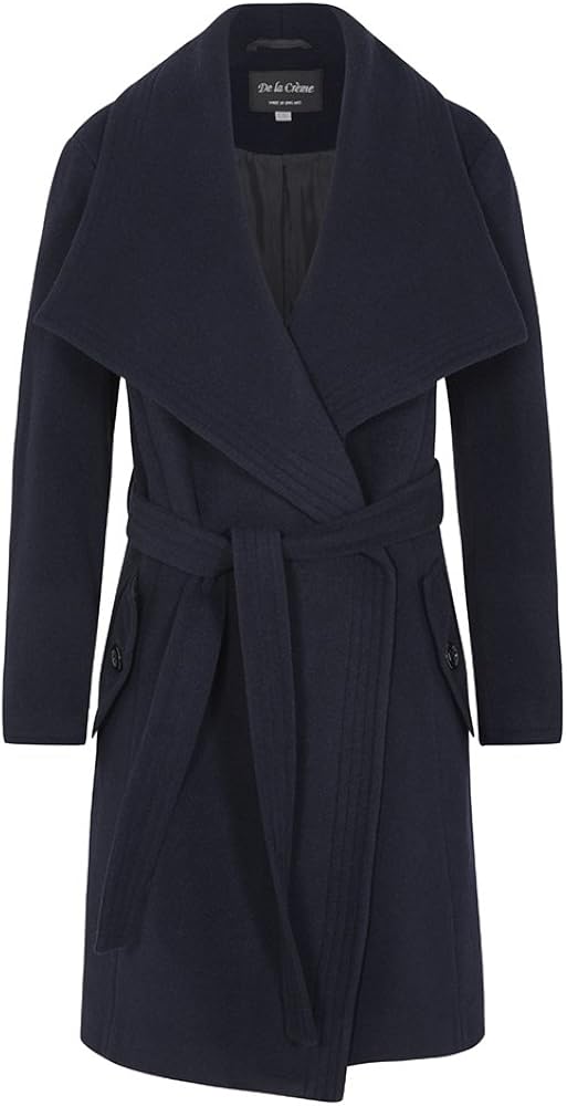 De la Creme Women`s Winter Wool Cashmere Wrap Coat with Large Collar