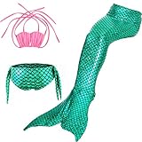 SAIANKE 3PCS Mermaid Tail Swimmable Costume Swimsuit for Girls Swimming