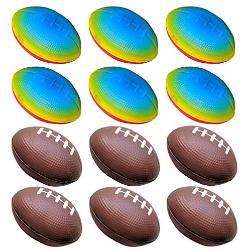 Football Toys for Kids Party Favor 12 Pack Foam Stress Balls American Footballs Rugby Squeeze Sports Ball (6 Brown + 6 Rainbow) - Thumbnail 4