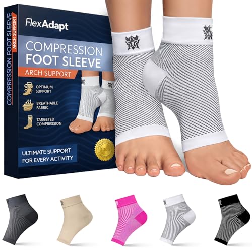 Compression Socks for Plantar Fasciitis & Achilles Tendonitis Relief – Pair of Ankle Compression Sleeves for Foot Swelling, Heel Spurs, Pain & Fatigue – Comfortable Arch Support Brace for Daily Use (White, Medium)