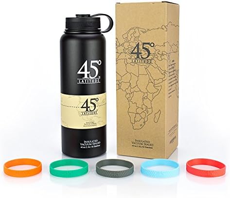 45 Degree Latitude 40 oz Water Bottle - Stay Hydrated Camping The Gym, Office Or Sports No BPA Stainless Steel Bottle - Perfectly Ice Cold Or Hot Beverages Leak Proof Lid - Perfect Gift