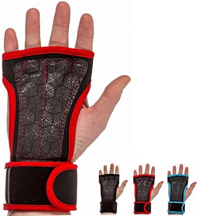 Training Gloves with wrist support and silicone padding for WOD training, crosstraining, fitness training, weightlifting, powerlifting, gym training by VOLTFORM™ sport equipments (Red, S)