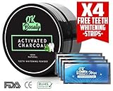Charcoal Activated Teeth Whitening, New Formula Natural Powder Black Powder Organic Toothpaste More Effective -Mint Flavor-With Gift Free 4 Teeth Whitening Strips by OK-Beauty