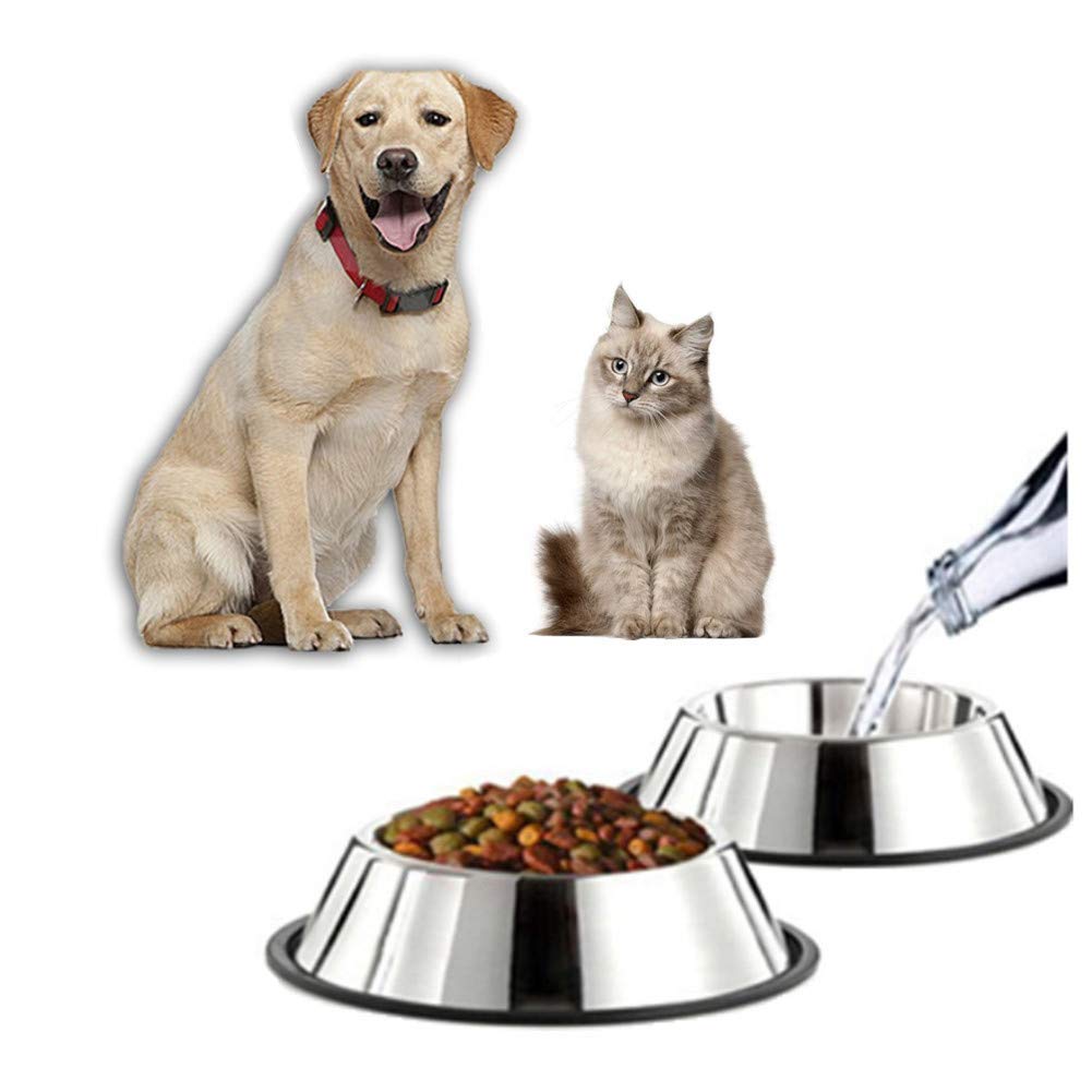Bahob® Steel Dog Bowl with Rubber Base for Small Medium and Large Dogs, Pets Feeder Bowl and Water Bowl Perfect Choice Pack of 2 (L)