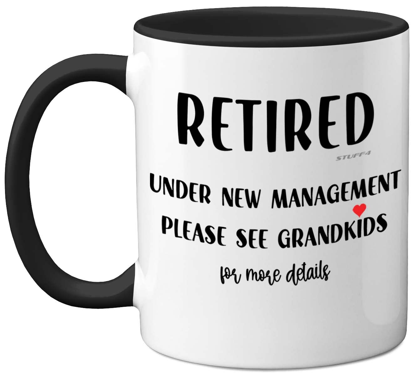 Stuff4 Funny Retirement Mugs - Under New Management - 11oz Black Ceramic Coffee Mugs, Happy Retirement for Men Women, Leaving Gifts for Colleagues