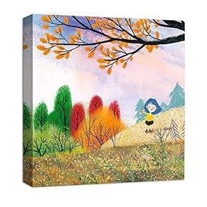 Blue Hair Girl Smile in Autumn Painting Artwork...