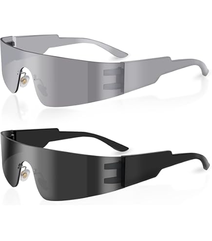 Amazon.com: milramtob Futuristic Wrap Around Sunglasses Y2K Silver