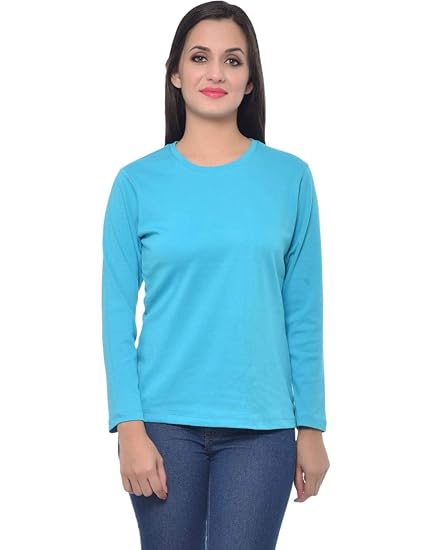 Women Round Neck Cotton Interlock Turq Top(XS-4XL)