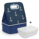 Expandable Lunch Bag Double Layer Cooler Tote Bag for Adult Women and Men - Idea for Beach, Picnics, Road Trip, Meal Prep, Everyday Lunch to Work or School, Anchor