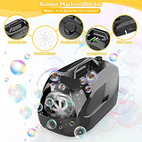 PESUMA Bubble Machine, Automatic Portable Bubble Maker for Kids, Adjustable Speed High Power Bubble Blower with 8 Wands 2 Speed Modes,5000+ Bubbles Per Minute, for Party Birthday Wedding