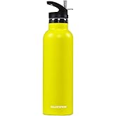 Signature Fitness Double-Wall Vacuum Insulated Stainless Steel Water Bottle, 3 Caps Included, Multiple Colors and Sizes