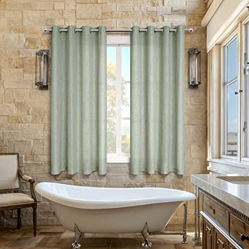 Boho Green Short Curtains for Small Window Grommet Semi Blackout Sheer Cotton Textured Linen Half Curtains for Windows Bedroom Sage Green Length Set of 2 Panels 52x54