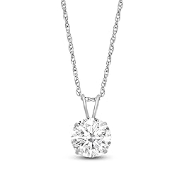 Jewelili 10K White Gold Solitaire Pendant Necklace