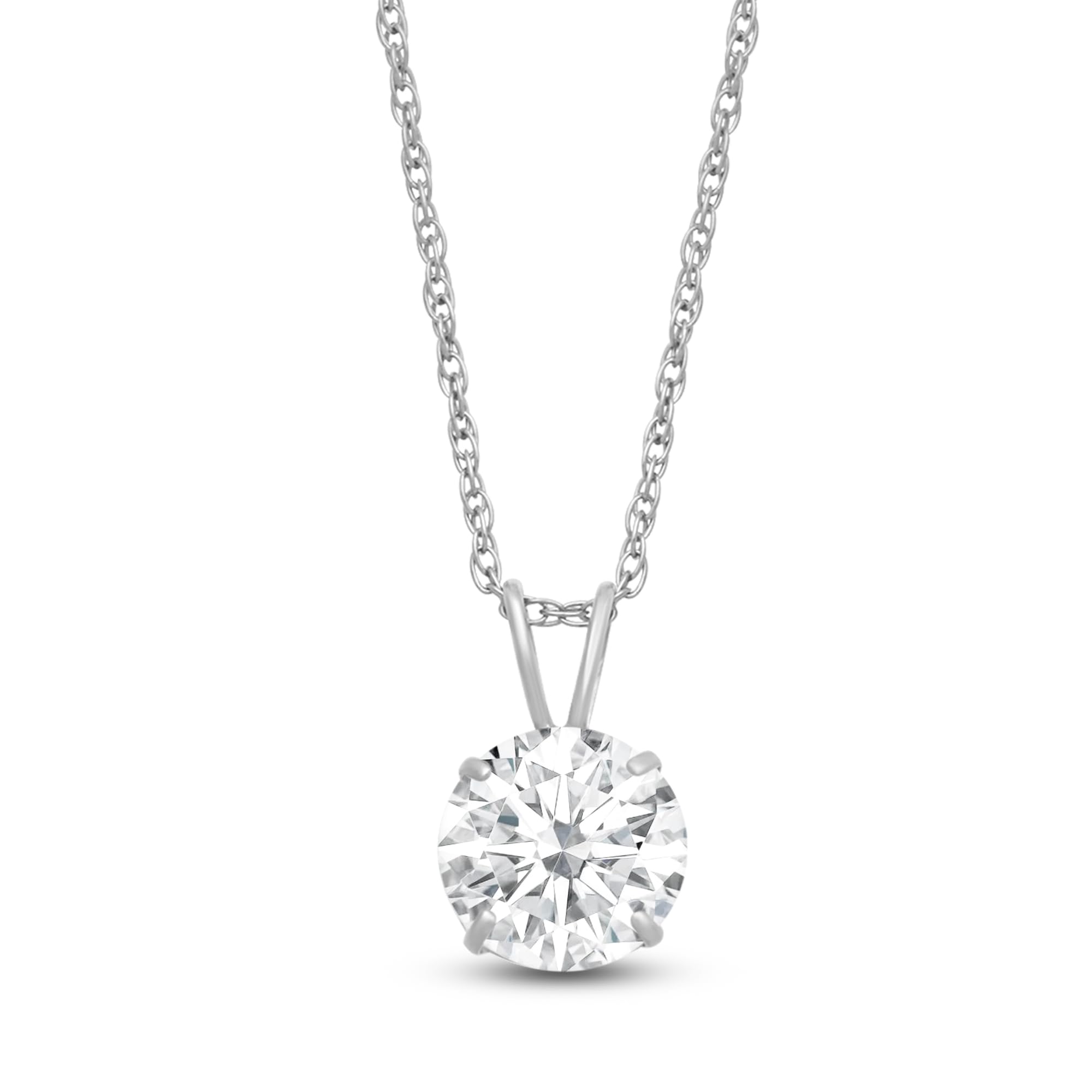 Jewelili 10K White Gold Solitaire Pendant Necklace