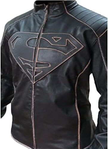 HadiZ Enterprises Man of Steel Superman Distress Black Leather Jacket