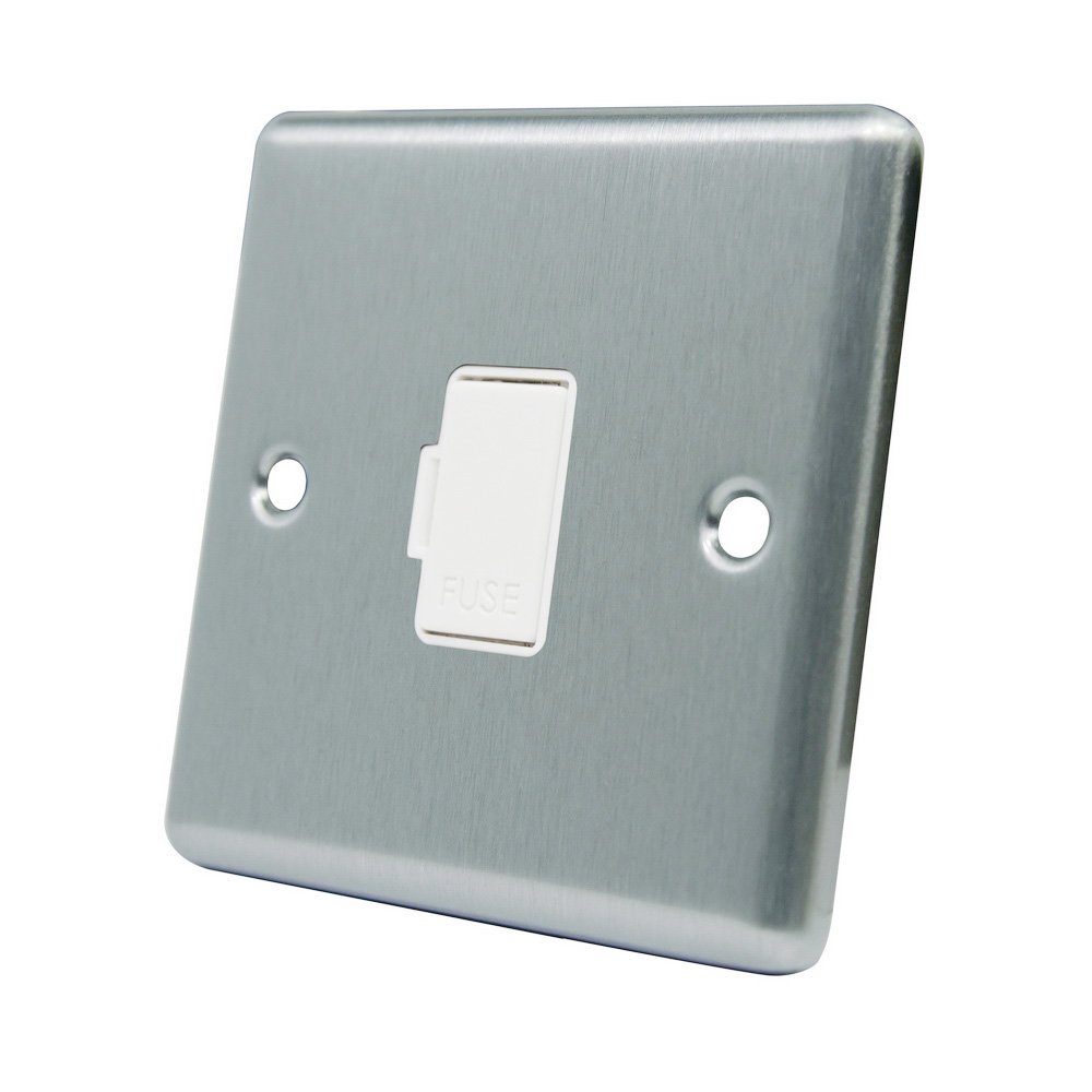 AET CSCUFSWH Satin Chrome Classical Unswitched Spur White Insert-13 Amp Fused Connection Unit