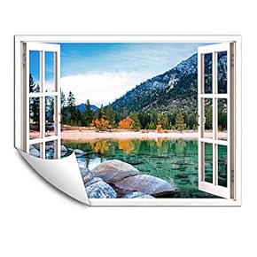 Wall Murals for Bedroom Fake Window Beach White Window Removable Wallpaper Peel and Stick Wall Stickers - 24x32 inches