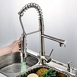 Rozin Nickel Brushed Two Spouts LED Colors Changing Kitchen Sink Faucet Brass Pull Out Mixer Tap