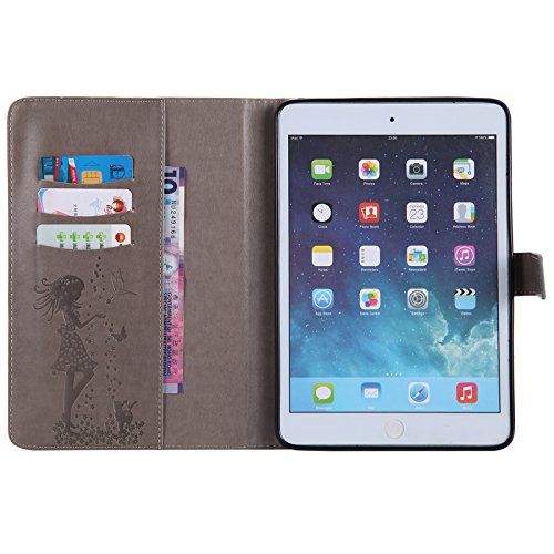 iPad Mini 2 Mini 3 Case, LittleMax(TM) Lightweight PU Leather Flip Stand Embossed Bird & Butterfly & Girl Case Smart Cover with Auto Wake/Sleep for Apple iPad Mini 3/2/1 -#3 Gray - Thumbnail 7