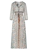 R.Vivimos Women 3/4 Sleeve Print See Through Summer Long Dresses