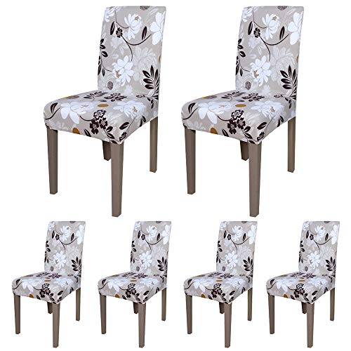 ColorBird Spandex Fabric Chair Slipcovers Removable Universal Stretch Elastic Chair Protector Covers for Dining Room, Hotel, Banquet, Ceremony (Set of 6, Peony)