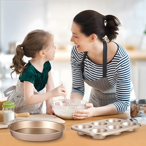Conjunto Assadeira Antiaderente 5 Peças Tabuleiro Cozinha Reutilizável Jogo Forma Pão Bolo Alumínio com Revestimento Interno Forma Aço Assadeira Antiaderente para Cupcake e Muffin