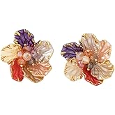 Flower Earrings for Women Elegant Camellia Flower Stud Earrings Vintage Crystal Flower Bud Earrings Bohemian Style Flower Stud Earrings Hypoallergenic Statement Earrings Boho Hawaiian Beach Charm Jewelry