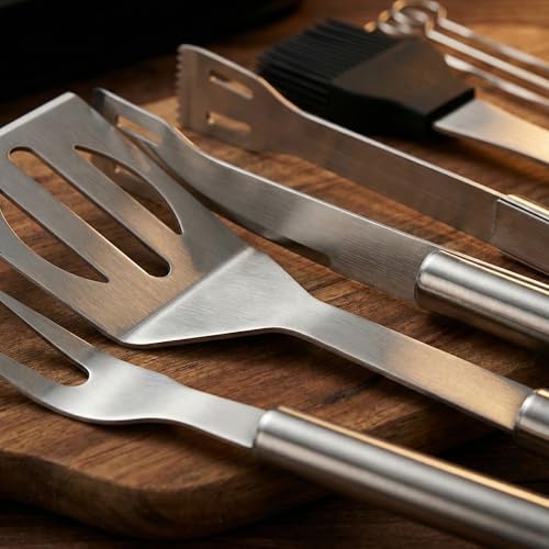 9 Piece Barbecue Tool Set - Stainless Steel BBQ Tools with Case - Complete Accessories for Barbecue, Grilling, Fireplace and Baking