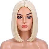 MAGQOO Blonde Wigs for Women Blonde Bob Wig Short Straight Blond Wig Middle Part Synthetic Heat Resistant Cosplay Costume Party Wigs