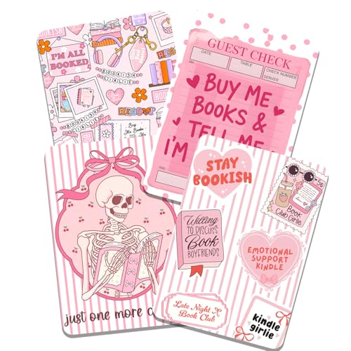Pink Bookish Lover Club Insert Bundle for Kindle Clear Case 11th & 12th Generation Paperwhite & Colorsoft, Decorative Cardstock Insert fits Kindle Clear Cases 4 Piece
