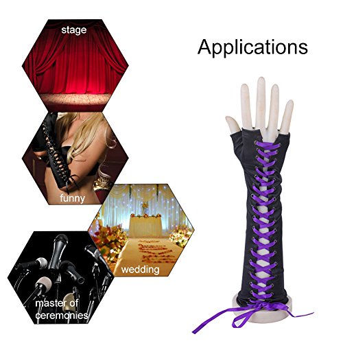 Lace Up Satin Gloves,Womens Full Length Fingerless Lace Up Arm Warmer Satin Gloves,For Weddings, Engagements, Parties, Holidays (Purple)